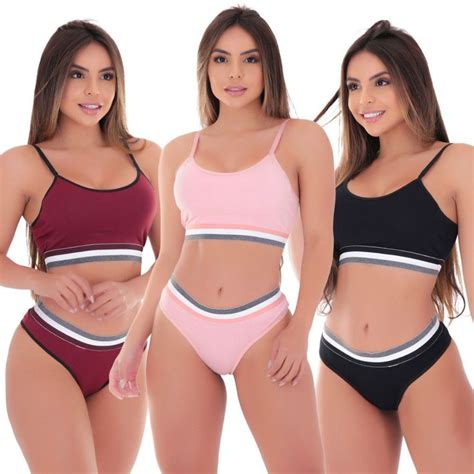 Kit Conjuntos Feminino Top E Calcinha Em Microfibra Lingerie Sexy Shopee Brasil