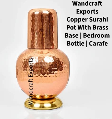 Wandcraft Exports Copper Surahi Pot With Brass Base Bedroom Bottle