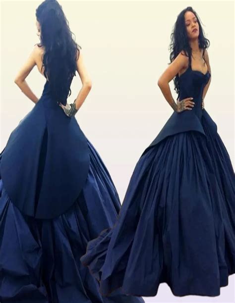 Deep Navy Blue Ball Gown Midnight Blue Prom Dress With Spaghetti Straps ...