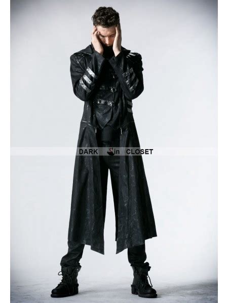 Punk Rave Black Long To Short Gothic Military Trench Coat For Men