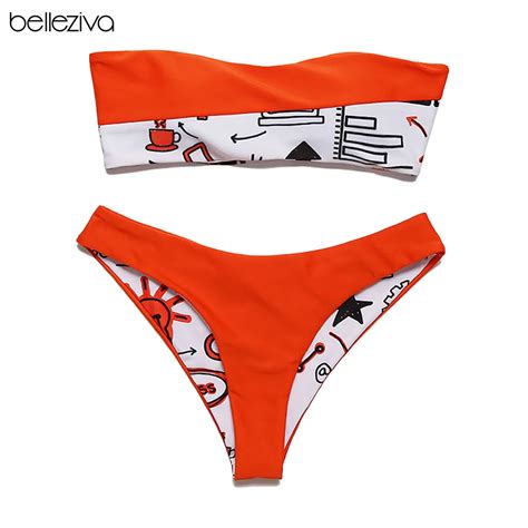 Belleziva Sexy Printed Tube Top Bikini Swimsuits Women 2019 Maillot De