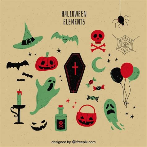 Colecci N De Elementos De Halloween En Estilo Retro Vector Gratis