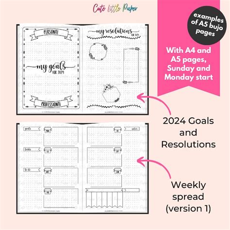 2024 Bullet Journal Template 40 Pages Printable Pdf A4 And A5 Sunday