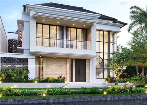 Desain Tampak Samping Rumah Klasik Modern 2 Lantai Ibu NMI Di Alam