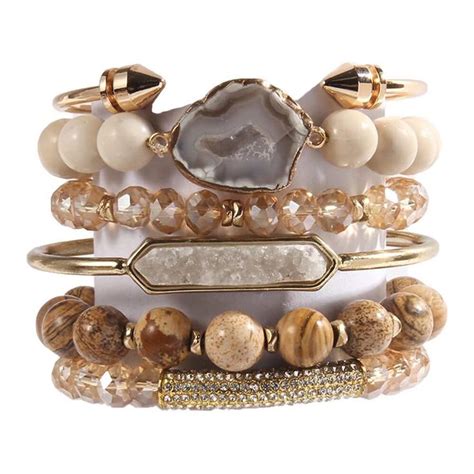 Yomisa 5PCS 6PCS Natural Boho Beaded Bracelets Bangle For Women Men