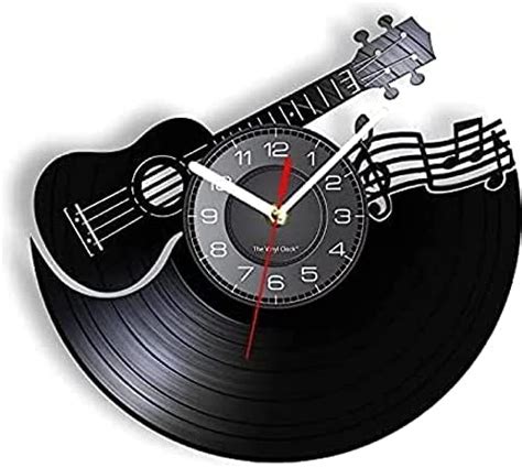 Wall Clock Black Acoustic Guitar Notes Vinyl Record CD Wall Clock