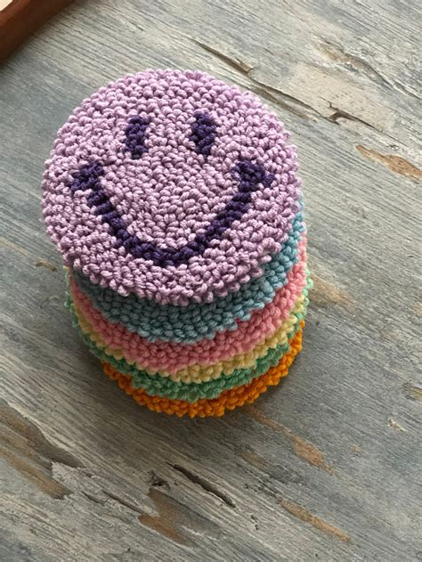 Smiley Face Punch Needle Coasters Smiley Face Coasters Etsy