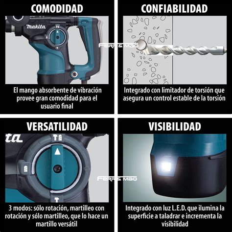 Rotomartillo Makita Hr Ft Sds Plus Mandriles Maleta Luz L E D