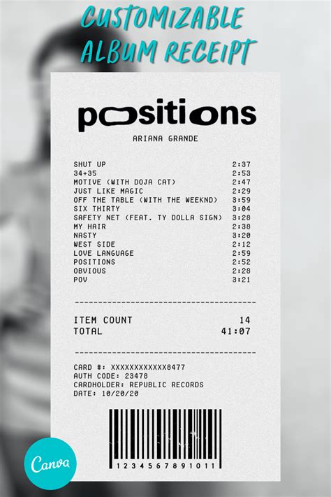 Customizable Album Receipt Template Canva Digital Download Receipt