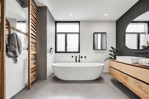 Premium AI Image | Modern Bathroom with Freestanding Soaking Tub