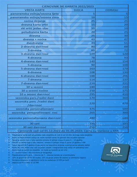 Novi Cjenovnik Ski Pass A Za Sezonu Ski Centar Ravna Planina