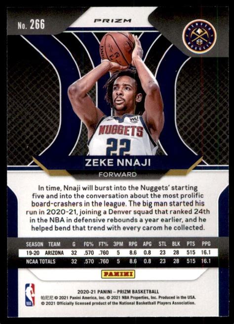 Zeke Nnaji Panini Prizm Red White Blue Rc Denver Nuggets