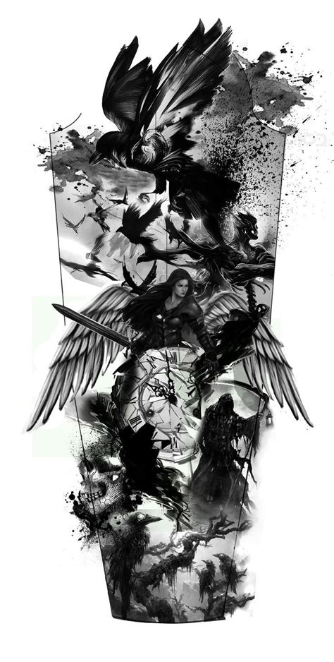 100$ raven dark angels full sleeve tattoo design designer andrija ...