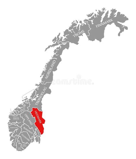 Hedmark Red Highlighted in Map of Norway Stock Illustration - Illustration of country, graphic ...