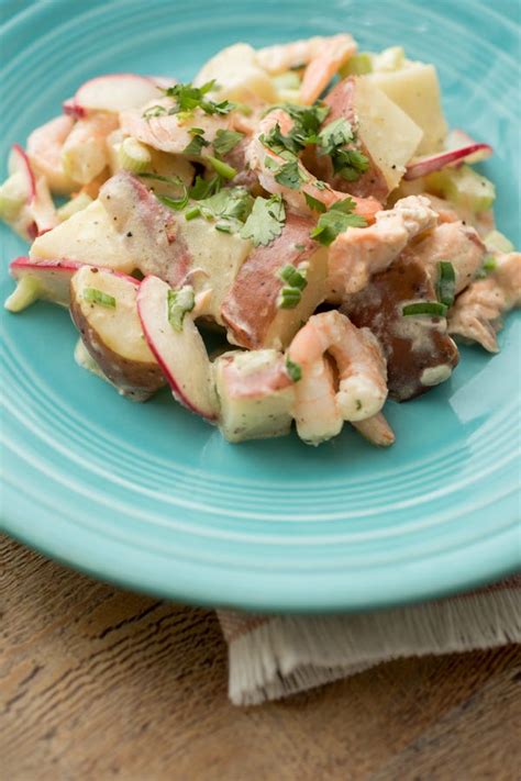 Potato Salad With Shrimp And Salmon Is Perfect For Picnics Or Brunch