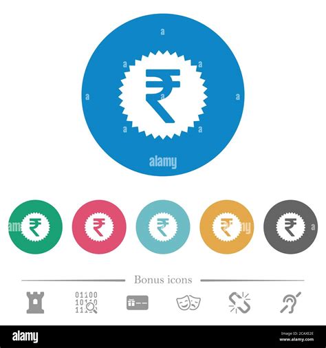 Indian Rupee Sticker Flat White Icons On Round Color Backgrounds 6