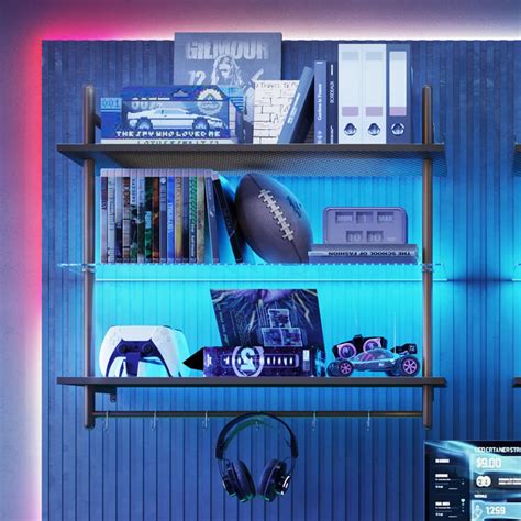 Bestier Gaming Floating Shelves With Led Lights Inch Wall Mounted