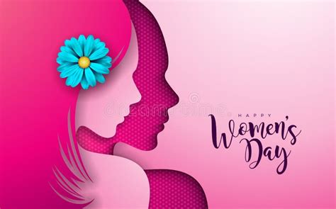 8 March Womens Day Greeting Card Design With Young Woman Silhouette