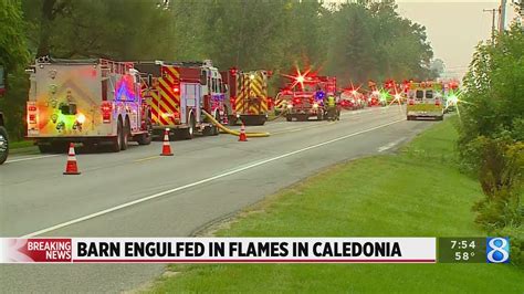 Barn Engulfed In Flames In Caledonia Twp Youtube