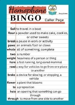 Homophone Bingo by SavvyCreator | TPT