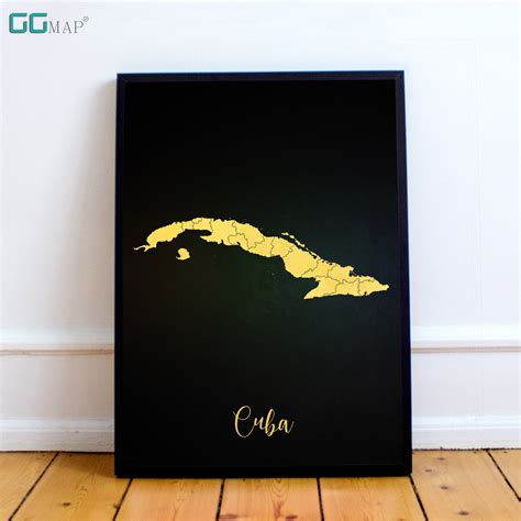 Cuba Map Cuba Gold Map Travel Poster Home Decor Wall Decor Office Map