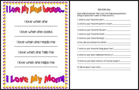 Mother's Day Interview (Easy Printable) Questions for Kids