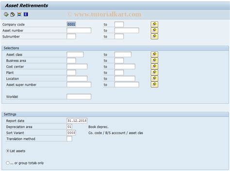 Ar06 Sap Tcode Call Up Asset Retirement List