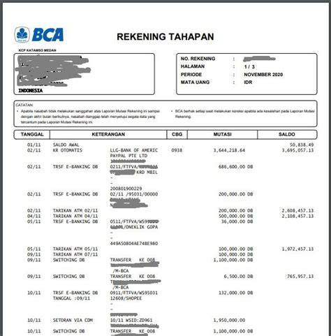 Detail Contoh Rekening Koran Bca Koleksi Nomer