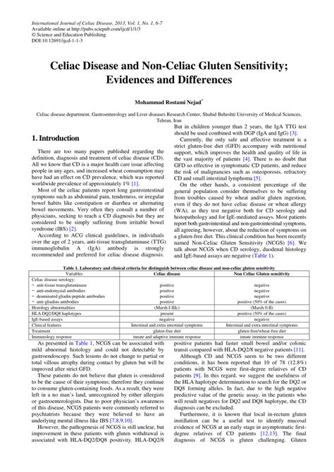 Pdf Celiac Disease And Non Celiac Gluten Sensitivity Evidences And Differences