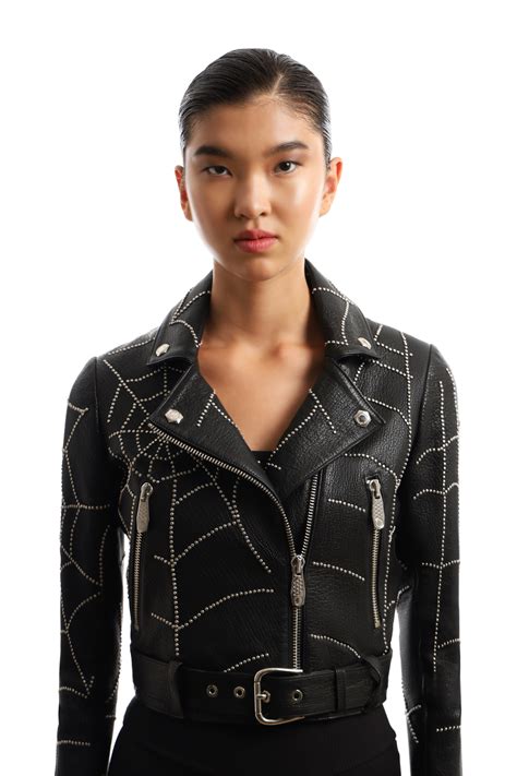 Spider Web Black Leather Jacket Vavskins