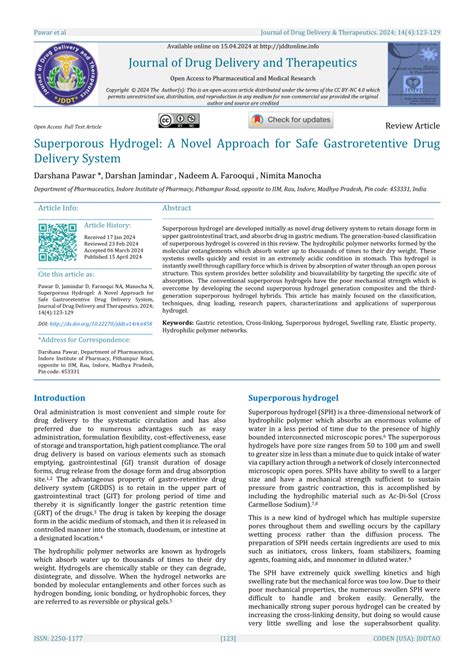 PDF Superporous Hydrogel A Novel Approach For Safe Gastroretentive