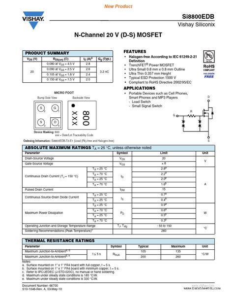 Si8800EDB Datasheet PDF N Channel 20 V D S MOSFET