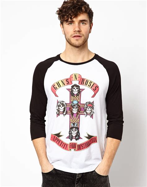 Asos 3 4 Sleeve Tshirt With Guns N Roses Print And Contrast Sleeves In Black For Men Lyst