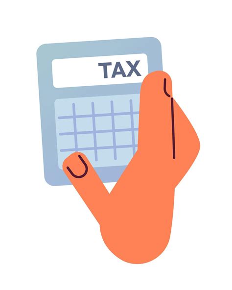 Hand with income tax calculator semi flat color vector icon. Return and ...