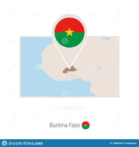 Mapa Rectangular De Burkina Faso Con El Icono Del Perno De Burkina Faso