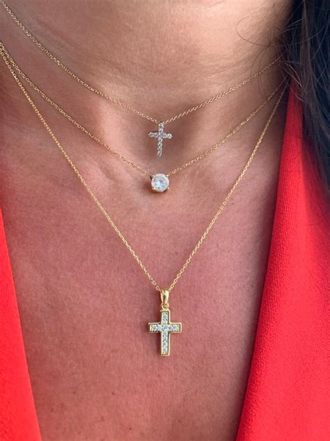 Cross Necklace Small Cross Necklace Diamond Cz Cross Etsy