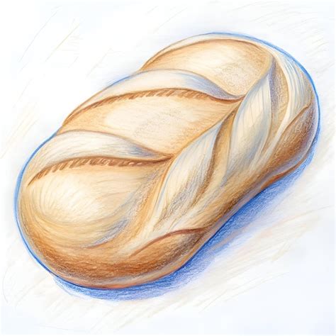 A detailed pencil sketch of a single loaf of bread rendered with ...