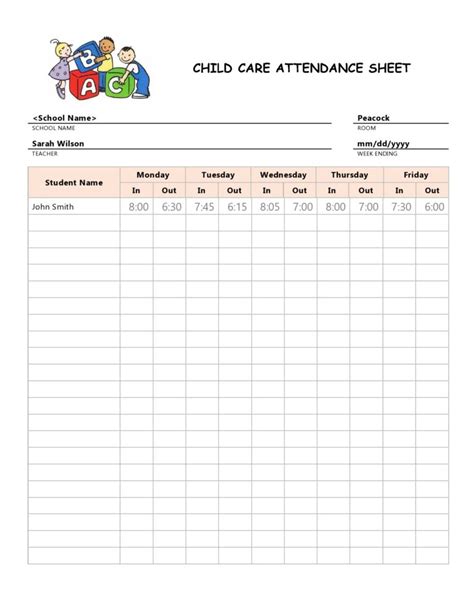 Child Care Attendance Sheet – RedlineSP