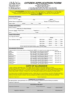 Fillable Online Metisnation Citizenship Application Form Metis Nation