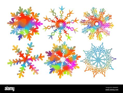 Set Of Rainbow Snowflakes A Multi Colored Abstraction Of A Snowflake