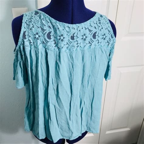 Gypsies And Moondust Tops Gypsies Moondust Blue Cold Shoulder Top