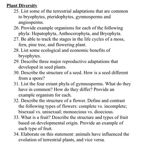 Solved Plant Diversity 25 List Some Of The Terrestrial Adaptations That Are Common To