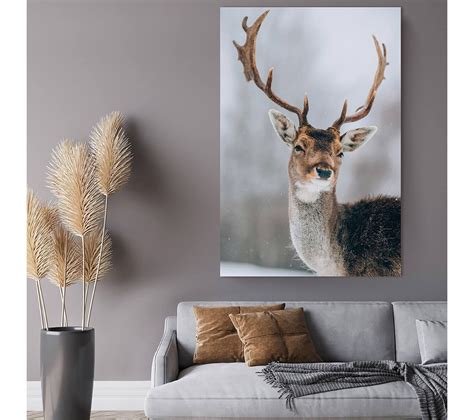 Tableau Sur Toile Cerf Sous La Neige X Cm Tableau Toile But