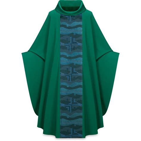 5038 Green Cross Brocade Orphrey Chasuble Roll Collar 100 Wool