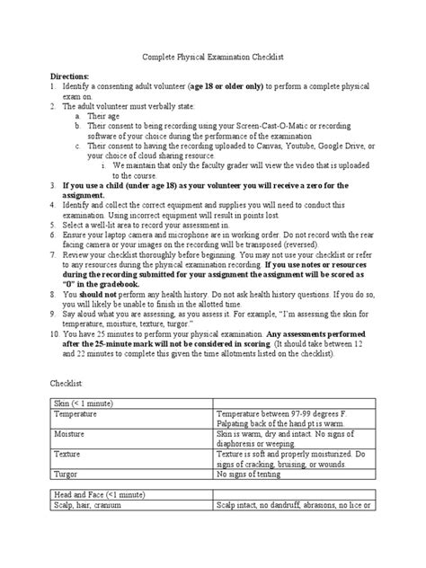 Complete Physical Examination Checklist | PDF | Abdomen | Somatosensory System