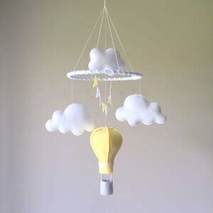 Baby Mobile Hot Air Balloon Mobile Clouds Mobile Baby Mobile Yellow Gray Baby Mobile