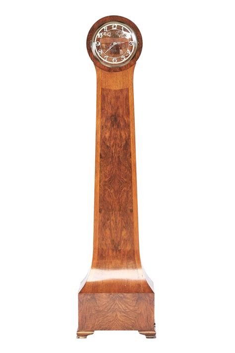 Fine Art Deco Walnut Westminster Chimes Grandmother Clock In Antique