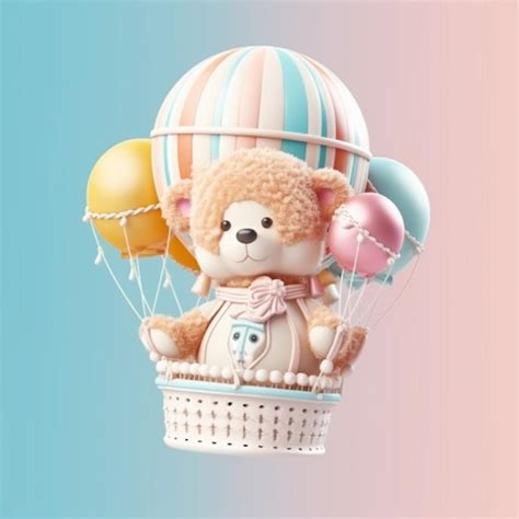 Premium Photo Cute Girly Bear In A Hot Air Balloon