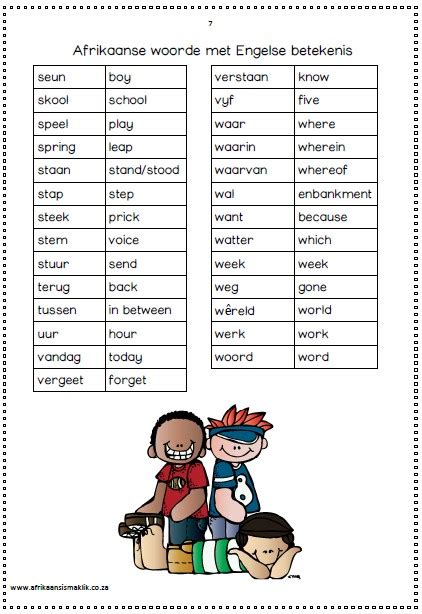 Afrikaans Sight Words Grade 3