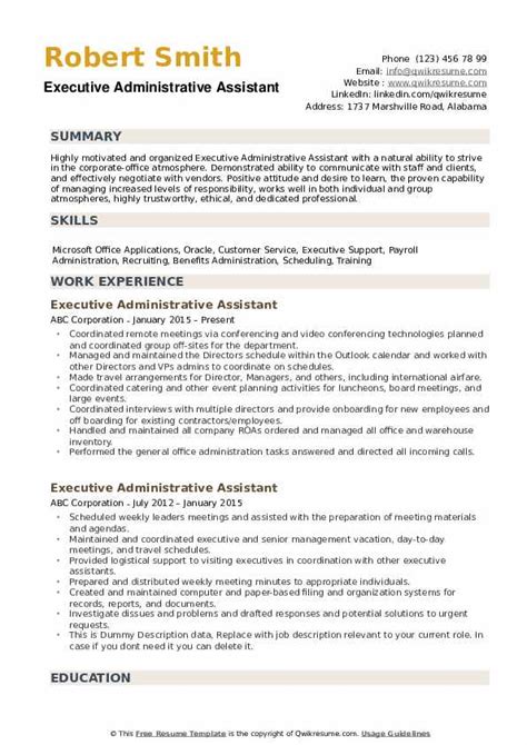 Executive Administrative Assistant Resume